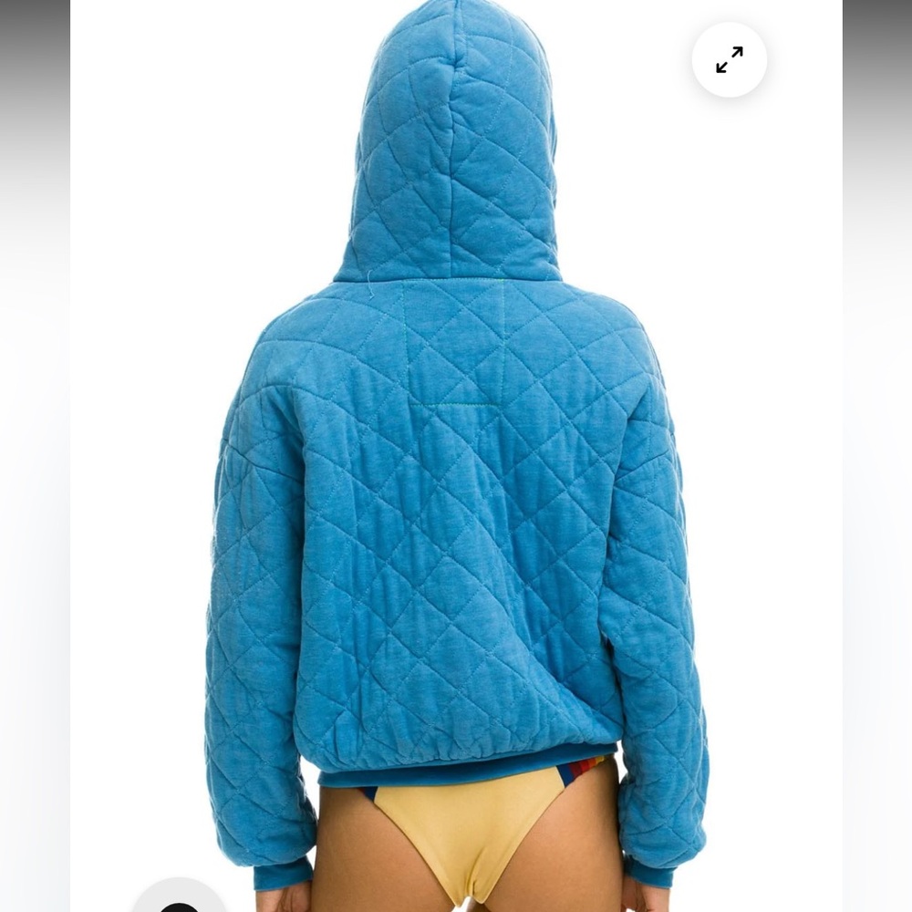 Aviator Nation Quilted Zip Hoodie Relaxed Ocean Blue Unisex Large - Picture 4 of 16